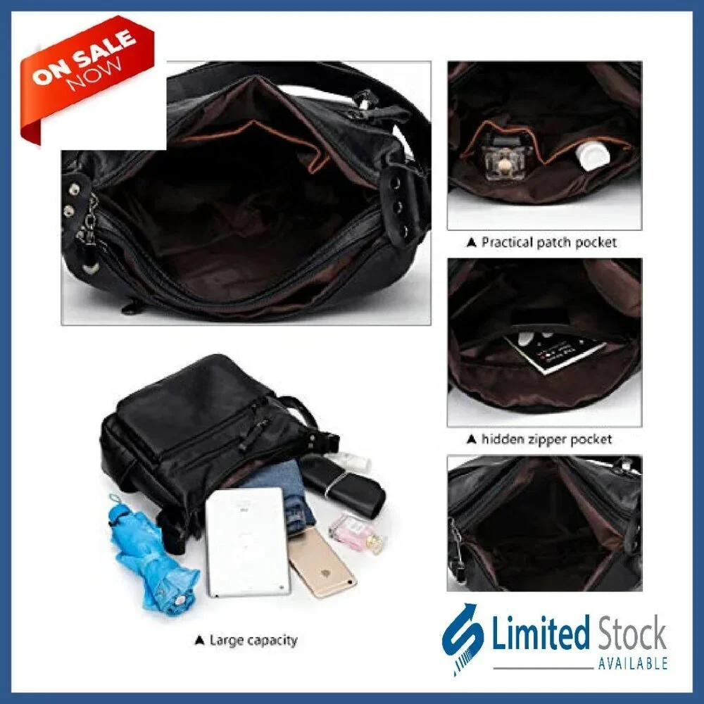 Large Hobo Crossbody Bag PU Leather Multi-Pocket Shoulder Tote